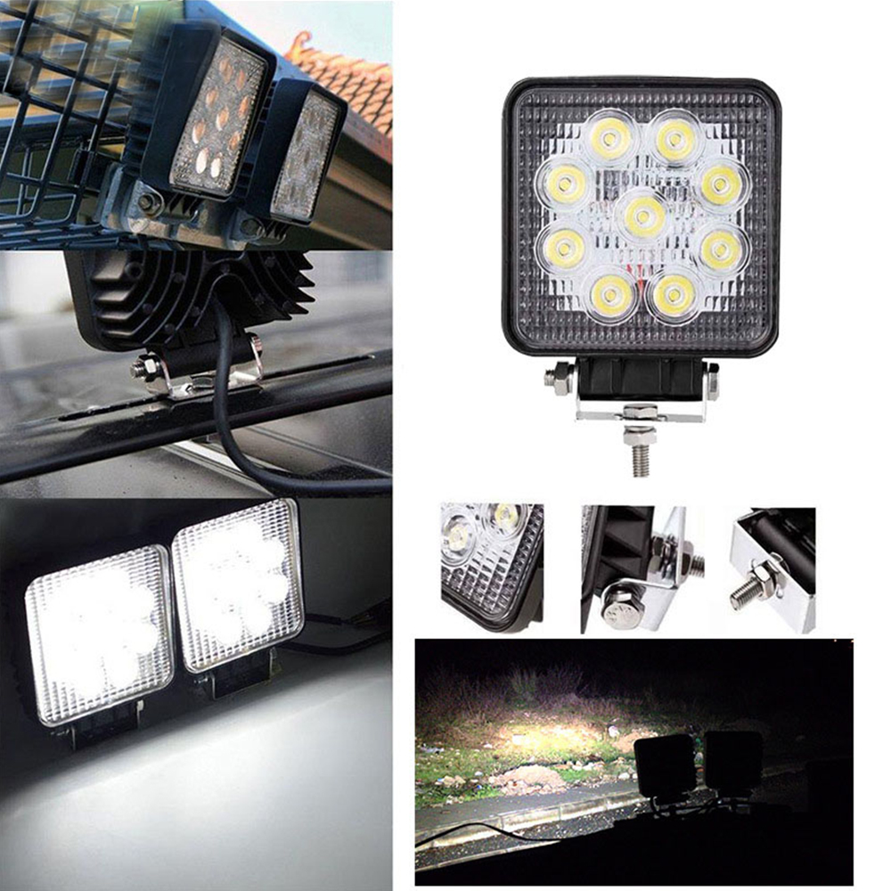 DC12-24V 9LEDs 27W 4-inch Work Light Square Off-road Vehicle Top Spotlight Wide Pressure Truck Net White Light Searchlight